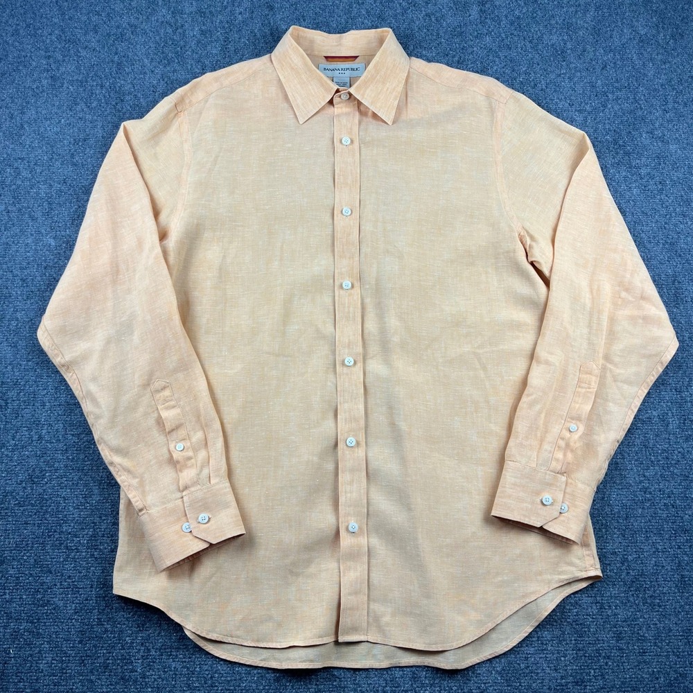 Banana Republic Mens Large 100% Linen Long Sleeve Button Up Shirt Apricot Orange